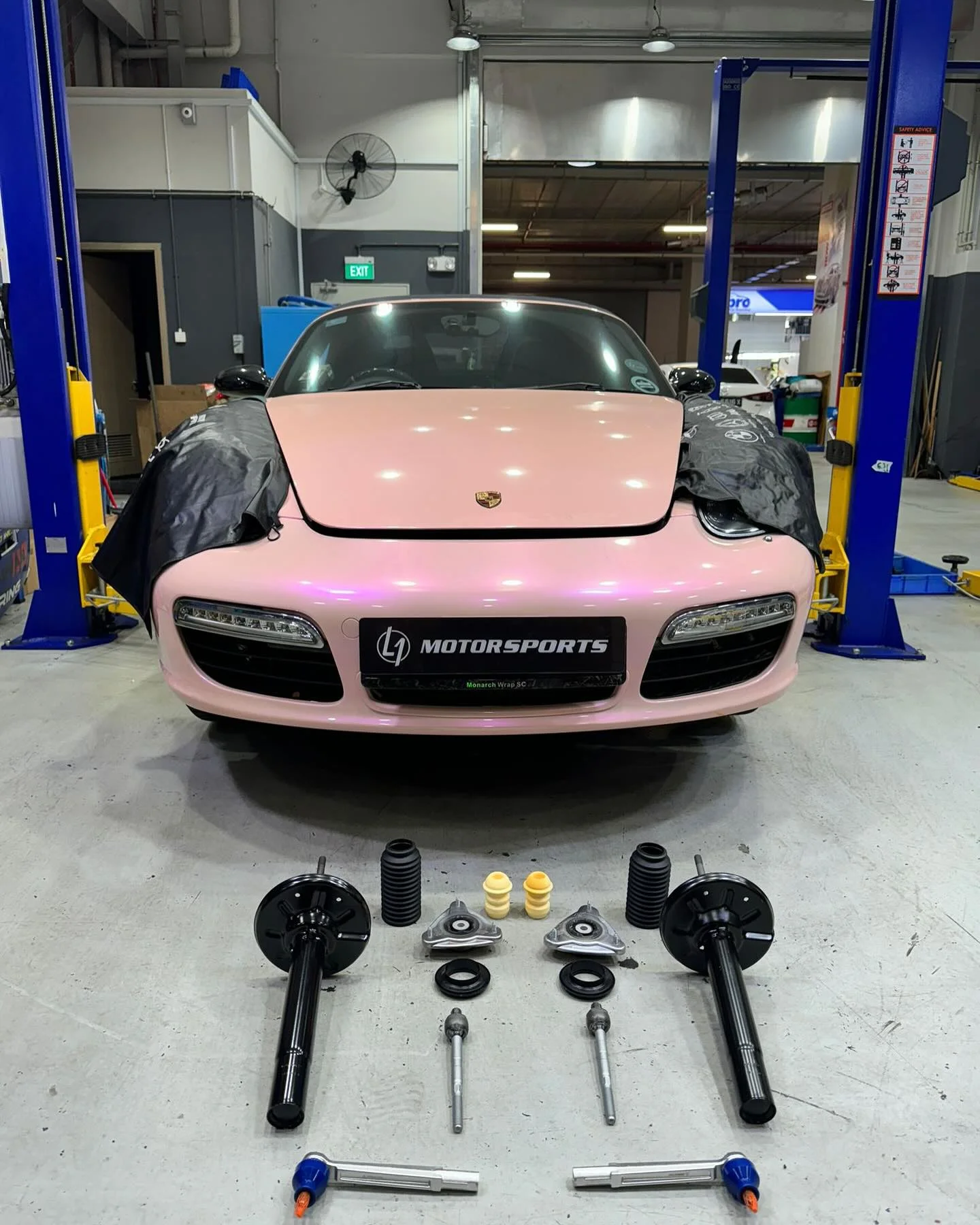 Porsche in for suspension work at L1 Motorsports